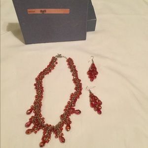 NWOT Red glass beaded necklace & matching earrings